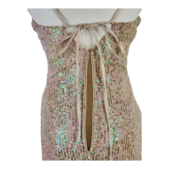Speechless Nude Sequin Fringe Mini Party Cocktail Bodycon Dress Medium - Picture 12 of 16